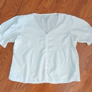 Short Sleeve Blouse, Old Navy, Sz L, Rayon Linen Blend, Romantic Pintucks